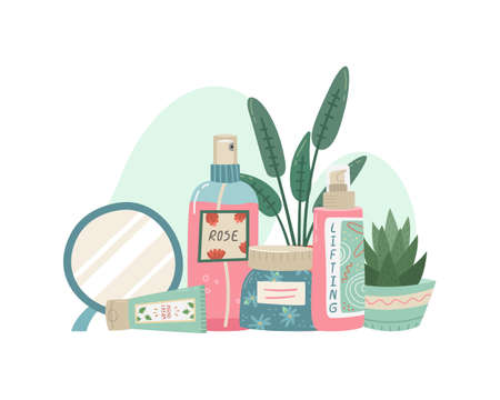 Vector illustration with cosmetics for face care. home cosmetic care.のイラスト素材