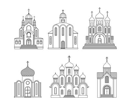 Vector set with illustrations of the Orthodox Christian Church. A religious building. outlineのイラスト素材