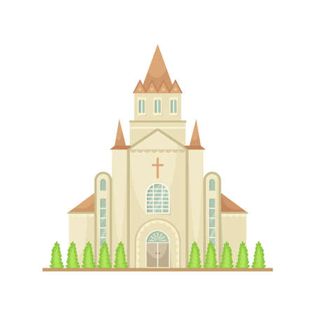 Vector illustration of the Catholic Church. Religious architectural building.のイラスト素材