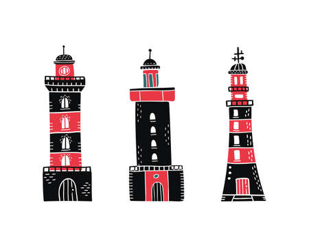 A set of vector illustrations of lighthouses.のイラスト素材