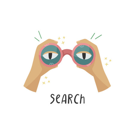 Vector internet illustration. binoculars. Search for information on the web.のイラスト素材