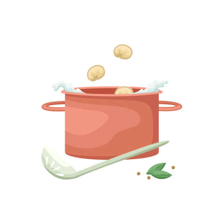 Vector illustration of a pot into which Russian dumplings are thrown. Cooking dumplings. national food.のイラスト素材