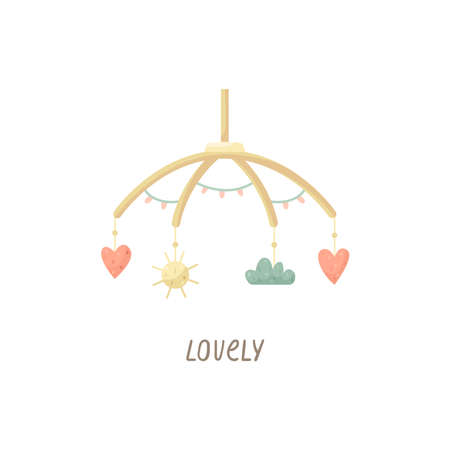 Vector children's illustration of a suspended mobile with toys.のイラスト素材