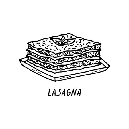 Vector hand-drawn illustration of Italian cuisine. Lasagna.のイラスト素材
