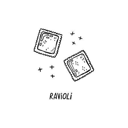 Vector hand-drawn illustration of Italian cuisine. Ravioli.のイラスト素材