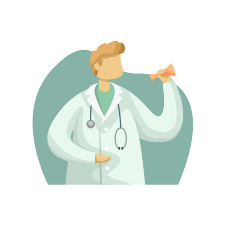 Vector illustration of a male doctor in a white coat with a stethoscope. flat styleのイラスト素材