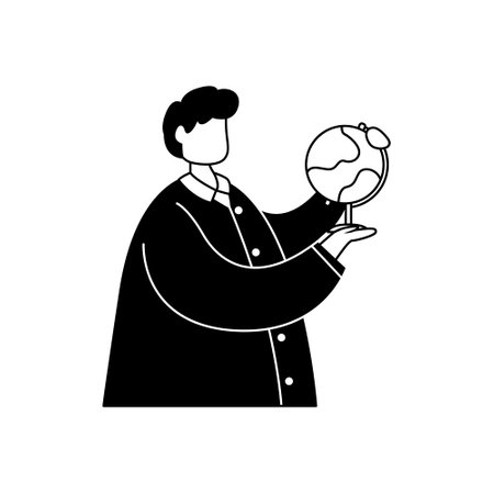 Vector illustration of a geographer with a globe in his hands. Professions. outlineのイラスト素材
