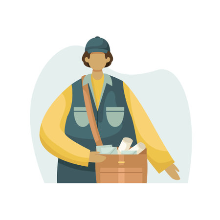 Vector illustration of a postman with a bag of letters and newspapers. profession.のイラスト素材