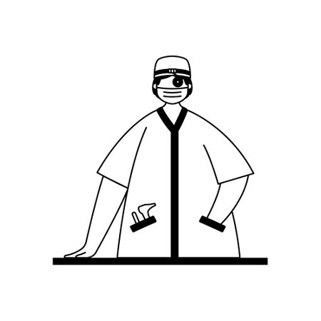 Vector illustration of an otolaryngologist in a white coat with a tool for checking the respiratory and hearing organs. profession.のイラスト素材