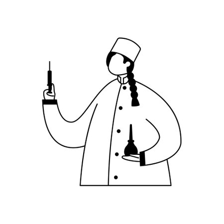 Vector illustration of a nurse with a syringe in her hand and an enema. profession.のイラスト素材