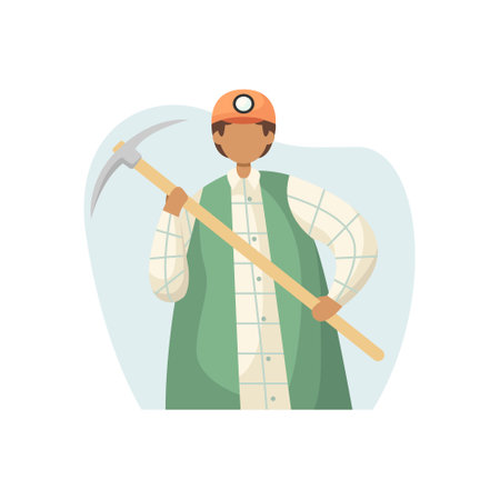 Vector illustration of a miner in a helmet with a pickaxe. profession. flat styleのイラスト素材