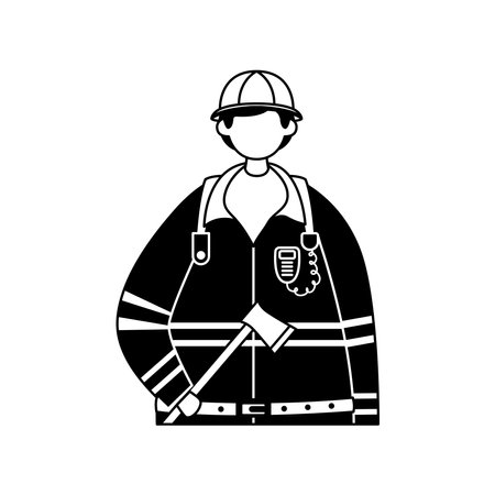 Vector illustration of a firefighter in the form of an axe. profession. outlineのイラスト素材