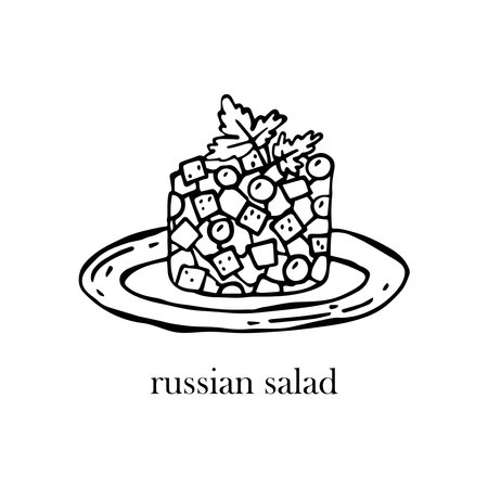 Vector illustration of a Russian dish - russian salad. Dishes for Christmas and New Year.のイラスト素材