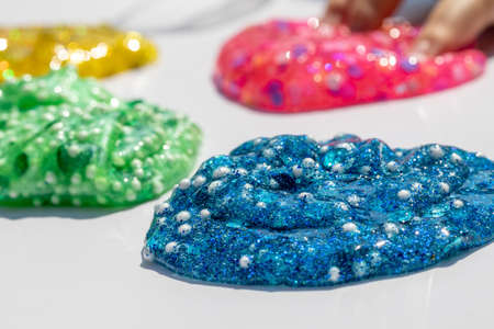 macro background texture of shiny slimes, the concept of childrens board games, anti-stressの写真素材