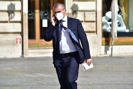 ROME, ITALY - MAY 12: Ugo Cappellacci, politic member of the Parliament of Italian Republic, walks in Piazza della Rotonda during lockdown period on May 12, 2020 Rome, RM, Italyのeditorial素材