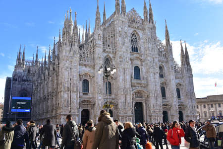 MILAN, DECEMBER 20, 2017 - View of Milan Duomo Cathedral with people during Christmas Holidaysの写真素材
