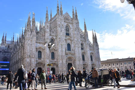 MILAN, DECEMBER 20, 2017 - View of Milan Duomo Cathedral with people during Christmas Holidaysの写真素材
