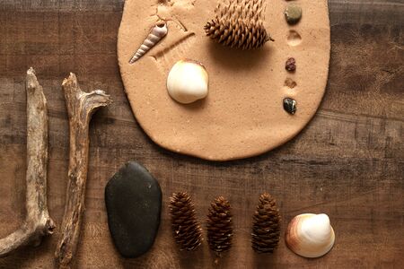 Modeling with salt dough on the kitchen table. Natural materials for the game, the natural composition of the product. Creative development of children in the period of self-isolation.の写真素材