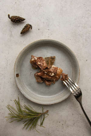 Stew on a plate. Preservation and storage of products.の写真素材