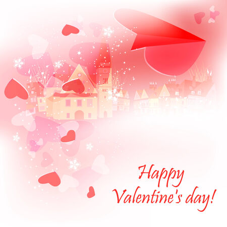 Romantic valentine background, with paper plane and heats patterns . のイラスト素材