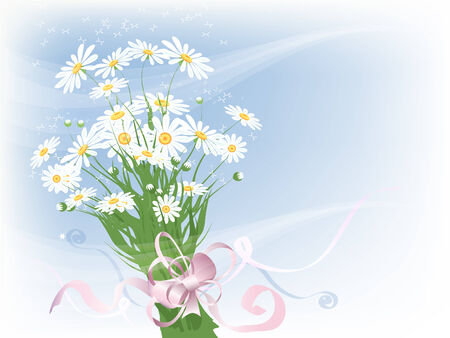 Decorative floral background with wild chamomiles bunch of flowers. のイラスト素材
