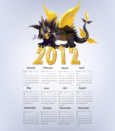 Calendar 2012 with funny black dragon character. のイラスト素材