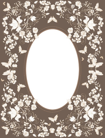 Decorative brown floral background with  flowers and butterflies. のイラスト素材