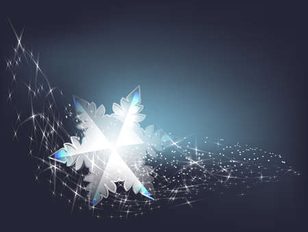 Dark blue winter background with shining sparks and snowflake.のイラスト素材