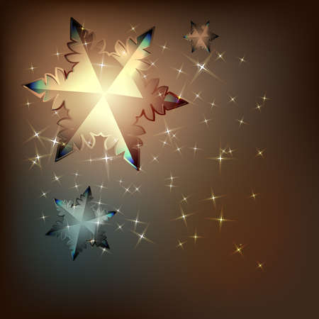 Brown winter background with shining sparks and snowflakes.のイラスト素材