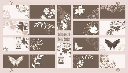 Decorative floral calling cards set. のイラスト素材