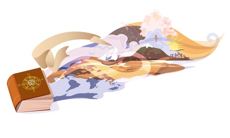 The book symbol of adventures, imaginary landscape.のイラスト素材