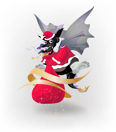 Funny New Year postcard with flying black dragon. のイラスト素材