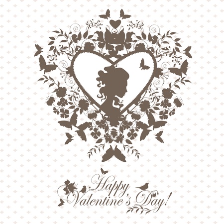 Stylish valentine background with decorative heart and girl face.のイラスト素材