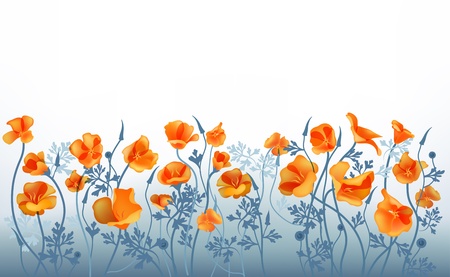 Refine blue background with orange flowers. のイラスト素材