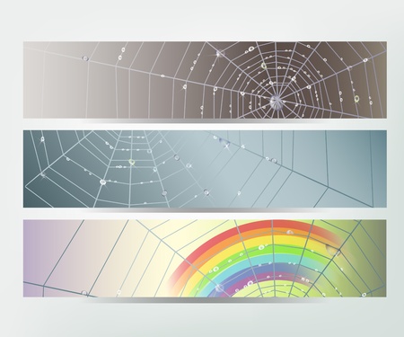 Set of banners with spider web and shining water drops. のイラスト素材