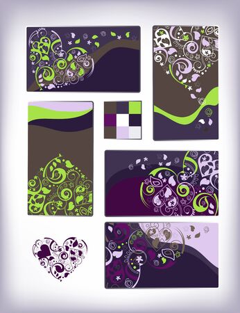Set of calling cards with decorative heart pattern.のイラスト素材
