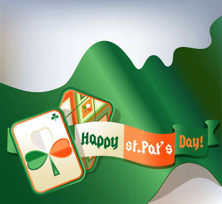 St. Patrick card with green, white, orange trefoil on green background.のイラスト素材