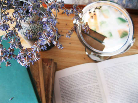 books on the tableの写真素材