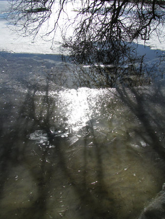 Melting ice on the riverの写真素材