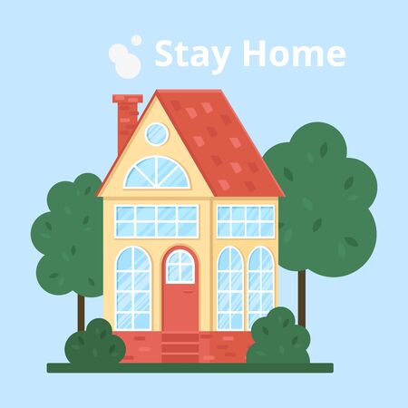 Vector house illustration in a flat style. Stay at home. Home illustration. Real estate illustrationのイラスト素材