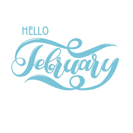 Hello February blue winter handwritten lettering.のイラスト素材