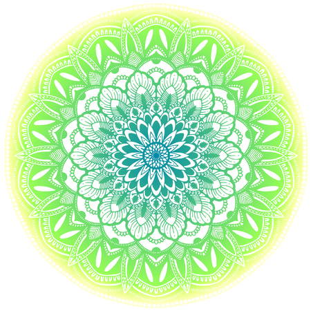 Green ethnic mandala illustration. Isolated on white background.