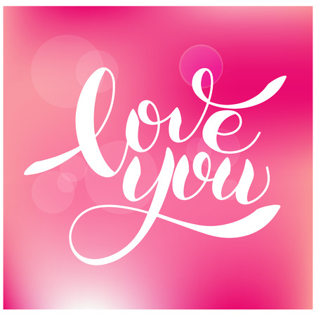 I love you romantic text, calligraphic love lettering on pink background.のイラスト素材