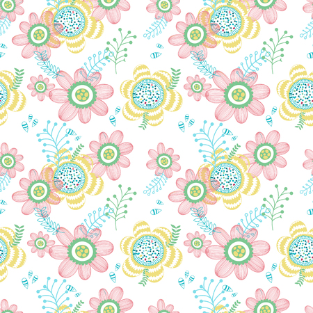 Floral seamless spring pattern. Hand drawn endless texture. Flat design. Used for wallpaper, textile, website design.のイラスト素材