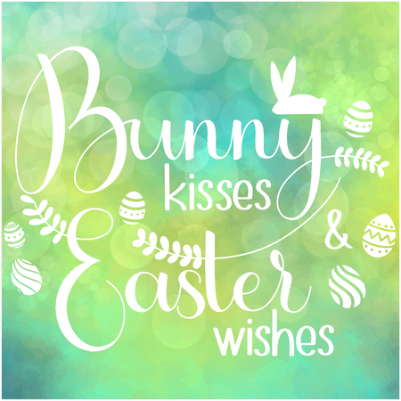 Bunny kisses and Easter Wishes lettering. Happy Easter colorful lettering. Hand written Easter phrases. Seasons Greetingsのイラスト素材