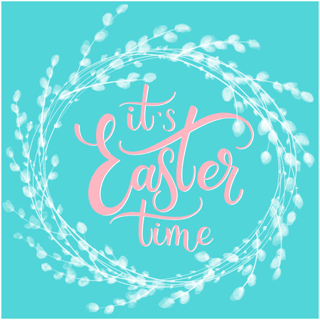 Easter Time colorful lettering. Hand written Easter phrases. Seasons Greetingsのイラスト素材