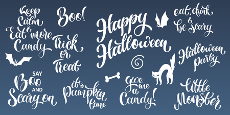 Halloween hand written text set. Design for print, poster, invitation, t-shirt. Vector illustrationのイラスト素材