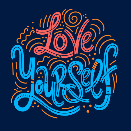 Motivational and Inspirational quotes for Mental Health Day. Love yourself. Design for print, poster, invitation, t-shirt, badges. Vector illustrationのイラスト素材