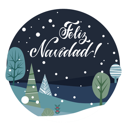Merry Christmas Lettering on spanish language. Las Vegas. Elements for invitations, posters, greeting cards. T-shirt design. Seasons Greetings.のイラスト素材