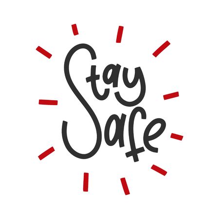 Covid-19 stickers. Stay safe. Coronavirus lettering. Elements for poster, banners, coffee cups and mug, T-shirt and notebook.のイラスト素材